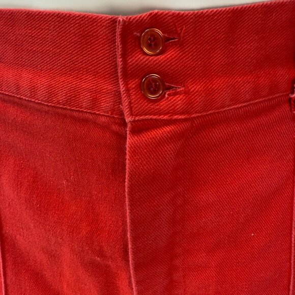 VINTAGE Sailor Nautical Red Flared Long Cuffed Lapel Denim Pleated Pant SEARS 26 - Picture 3 of 5